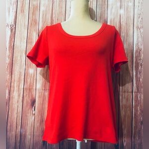 Women’s 1X Petite Blouse Talbots Red Short Sleeves Scoop Neck Soft Knit Stretch